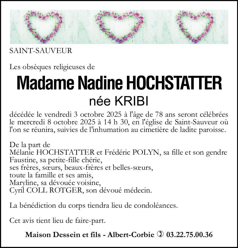 Avis de décès Nadine HOCHSTATTER