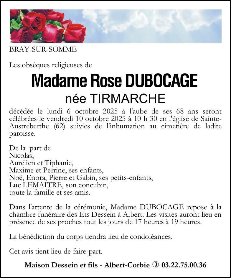 Avis de décès Rose DUBOCAGE