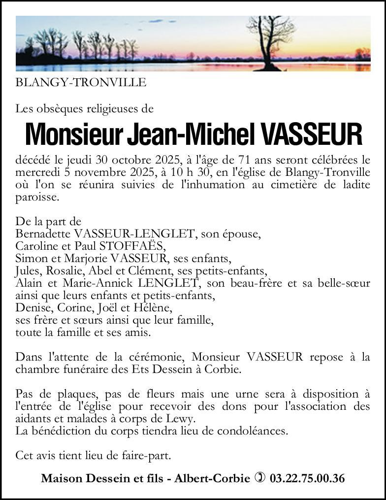Avis de décès de M VASSEUR Jean-Michel