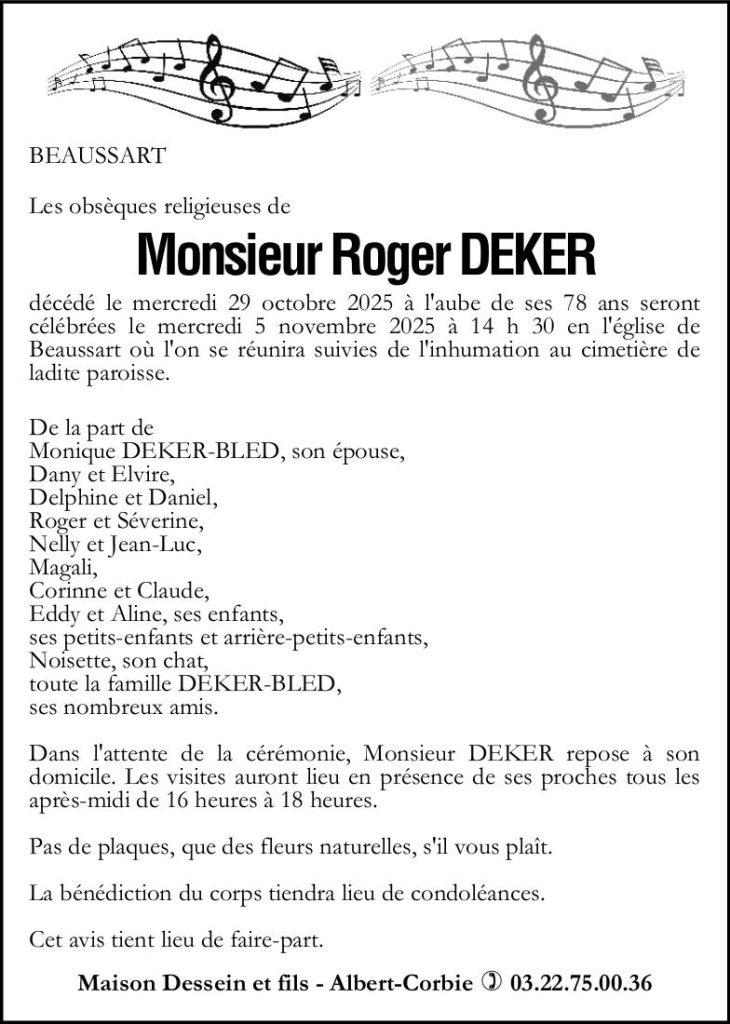 avis de deces de M DEKER Roger