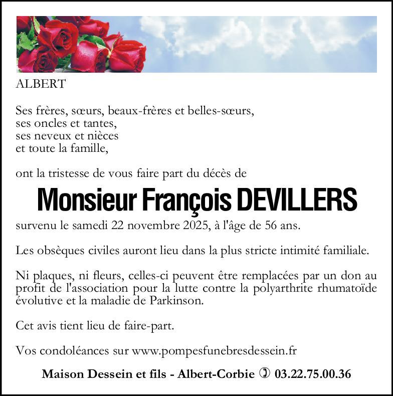Avis de décès de Monsieur François DEVILLERS