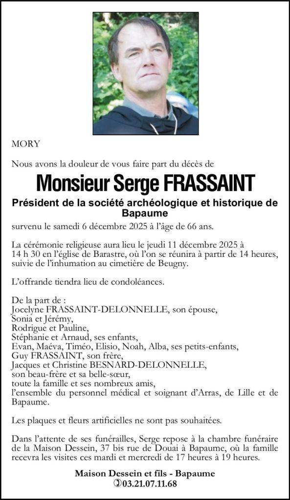 Avis de décès - Monsieur Serge FRASSAINT