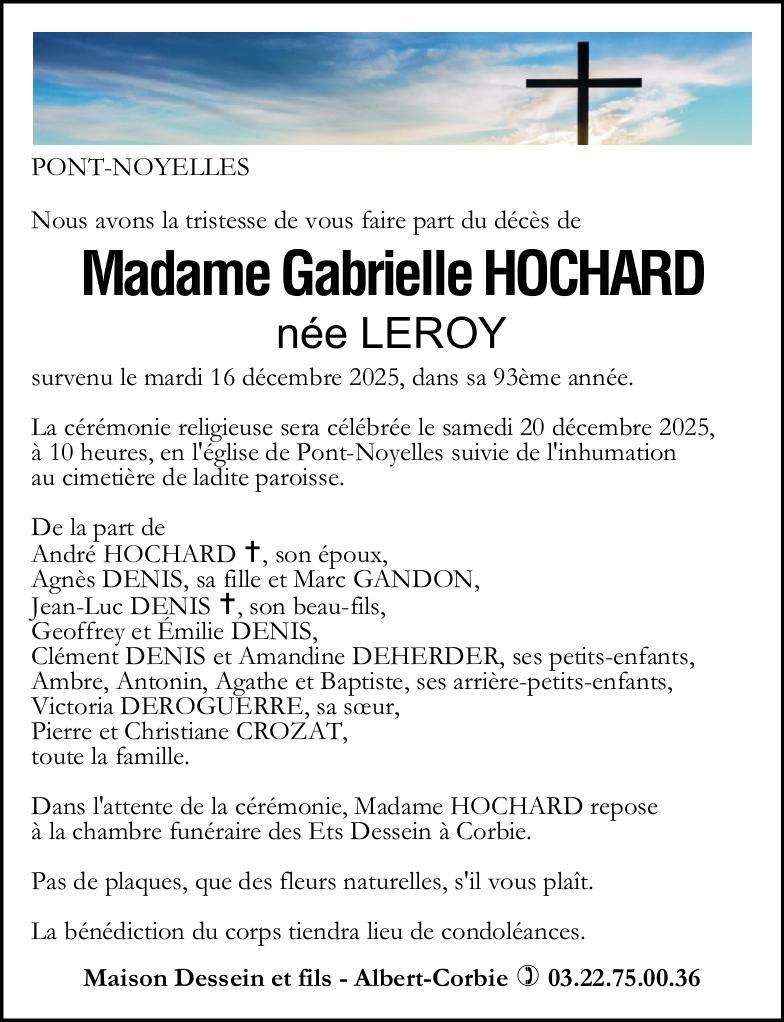 Avis de décès de Madame Gabrielle HOCHARD née LEROY