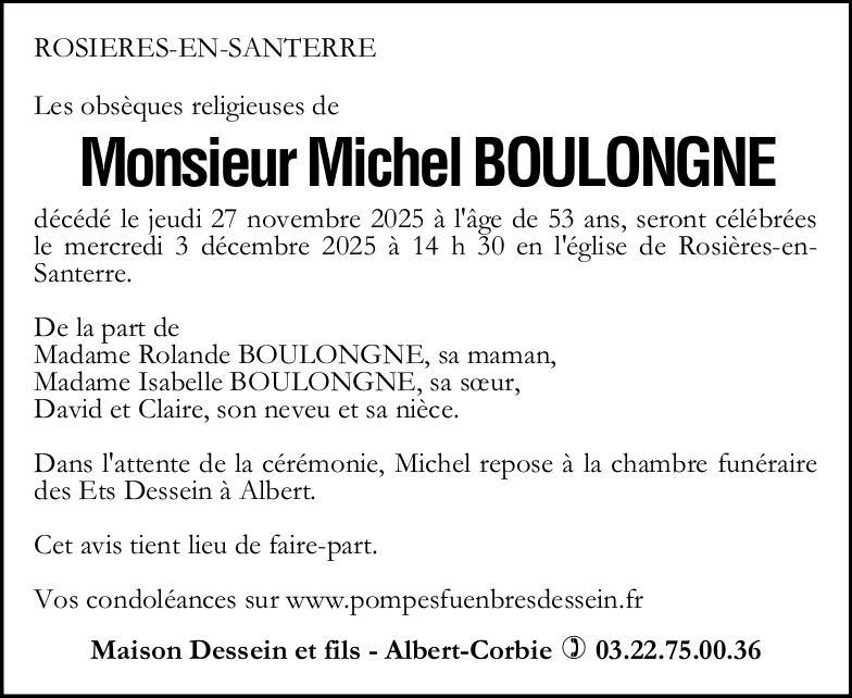 Avis de décès de Monsieur Michel BOULONGNE