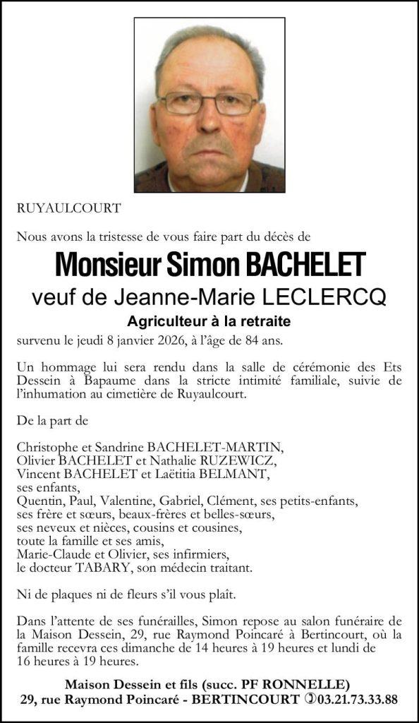 Avis de décès - Monsieur Simon BACHELET