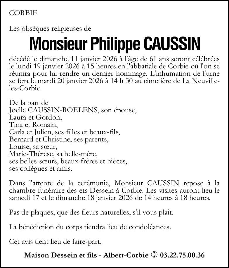 Avis de décès de Monsieur Philippe CAUSSIN