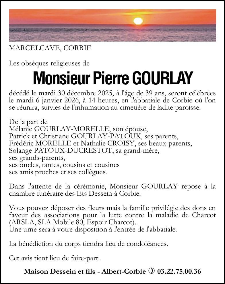Avis de décès de Monsieur Pierre GOURLAY