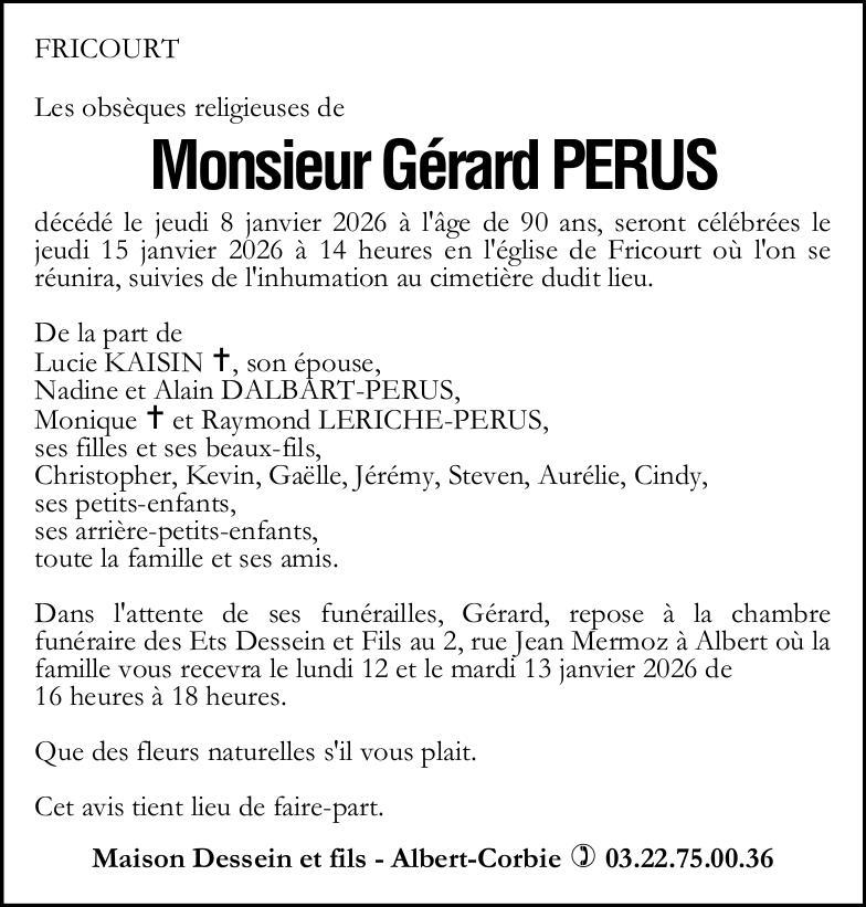 avis de deces Gerard PERUS