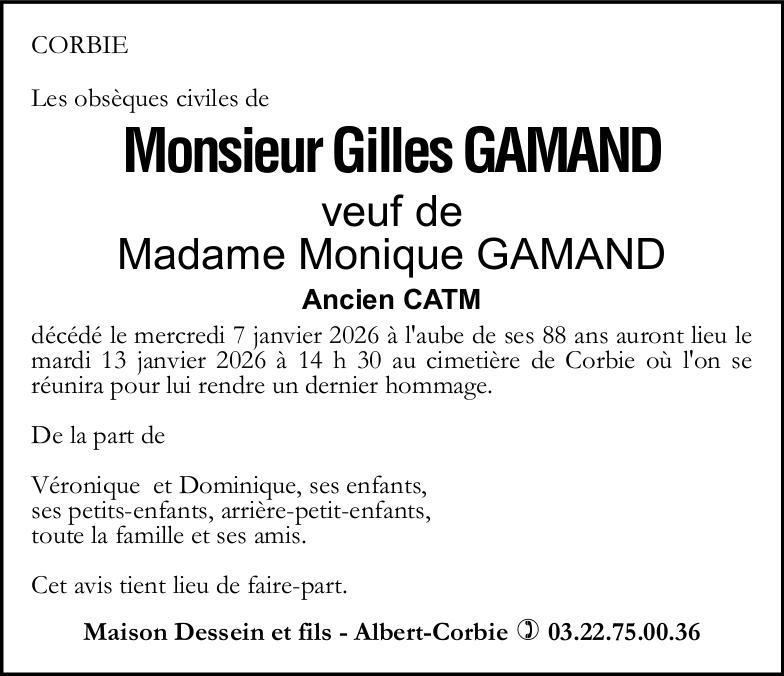 avis de décès M Gilles GAMAND