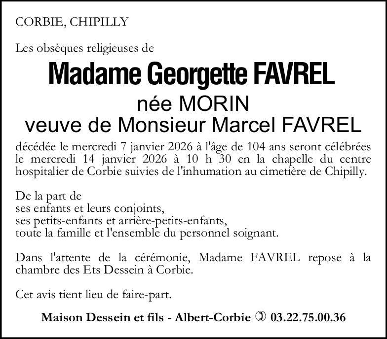 avis de décès Mme Georgette FAVREL