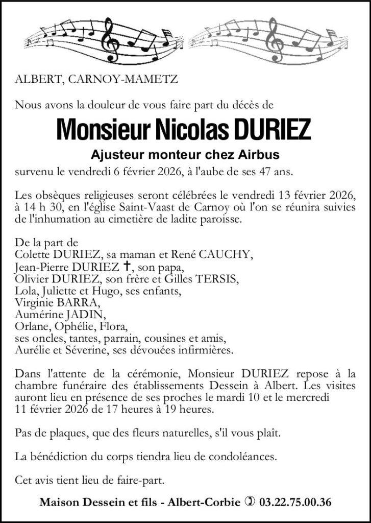 Avis de décès M. DURIEZ Nicolas