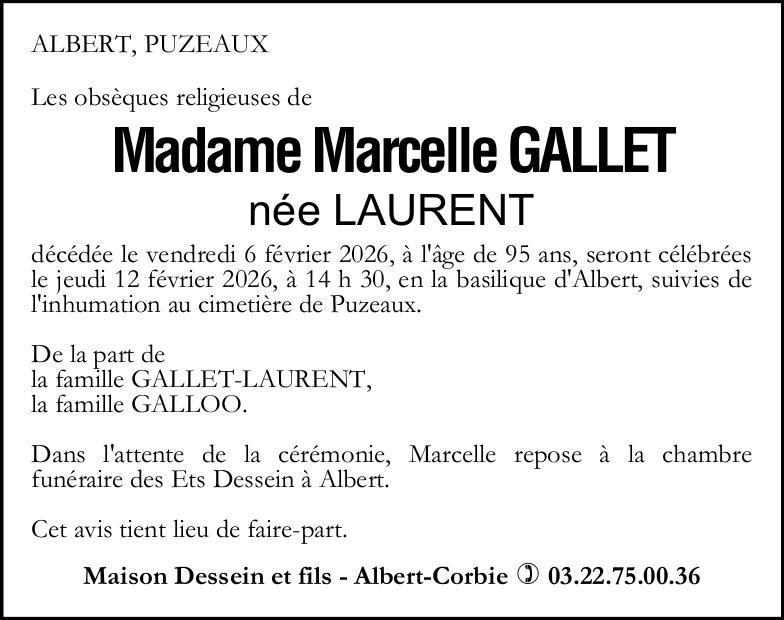 Avis de décès Mme. Marcelle GALLET née LAURENT
