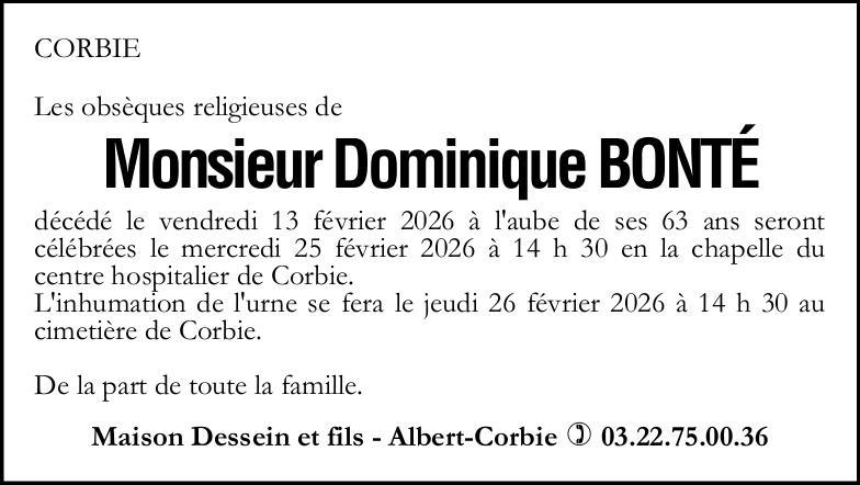 Avis de décès Monsieur Dominique BONTÉ