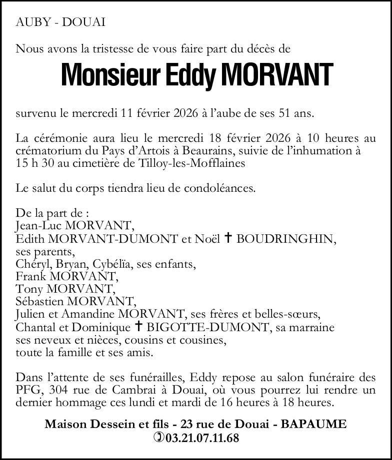 Avis de décès - Monsieur Eddy MORVANT