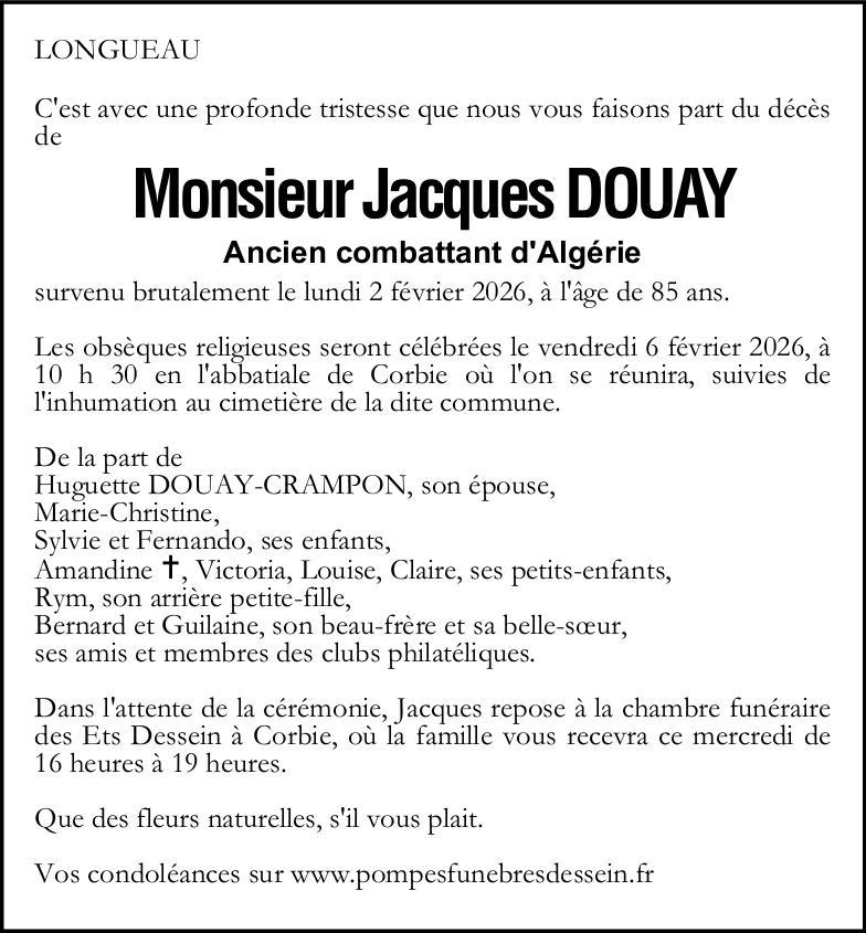 Avis de décès de Monsieur Jacques DOUAY