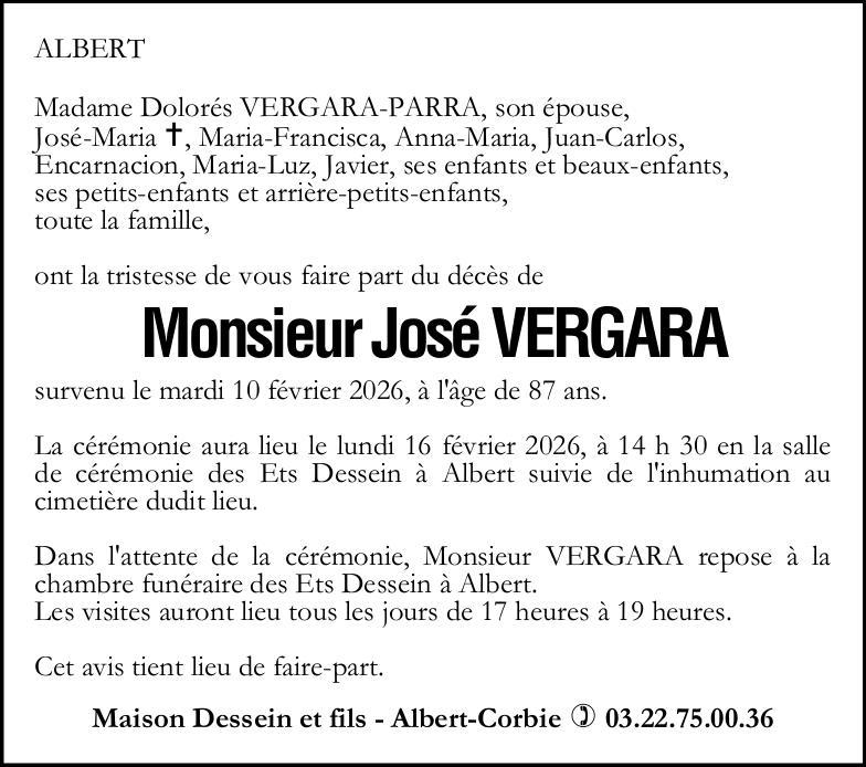 Avis de décès Monsieur José VERGARA