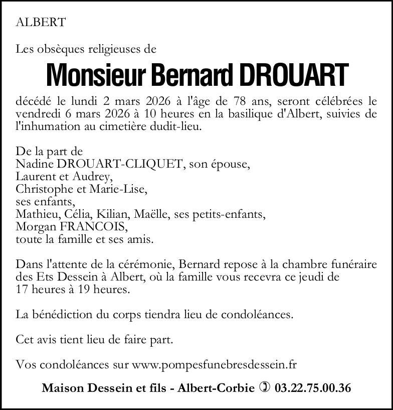 Avis de décès Monsieur Bernard DROUART