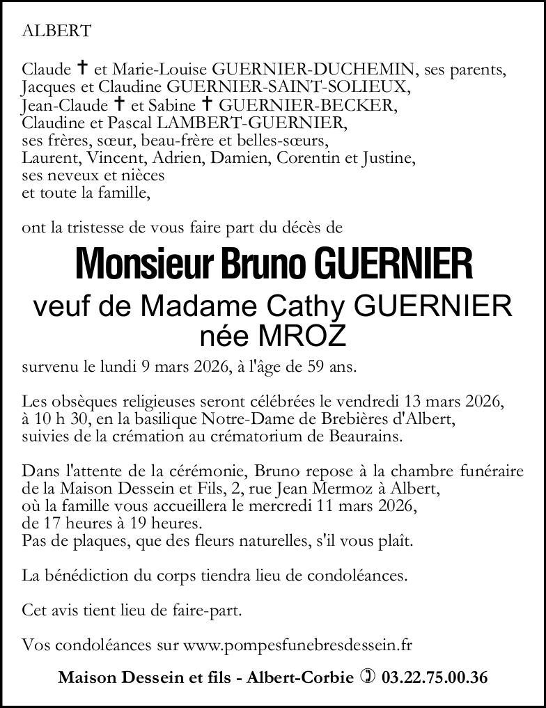 Avis de décès Monsieur Bruno GUERNIER