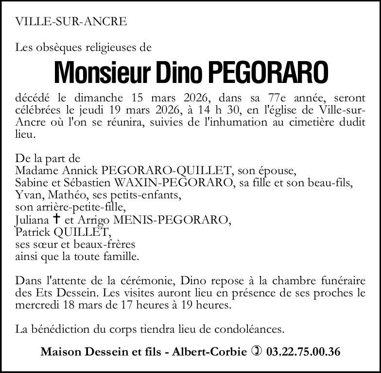 Avis de décès Monsieur Dino PEGORARO