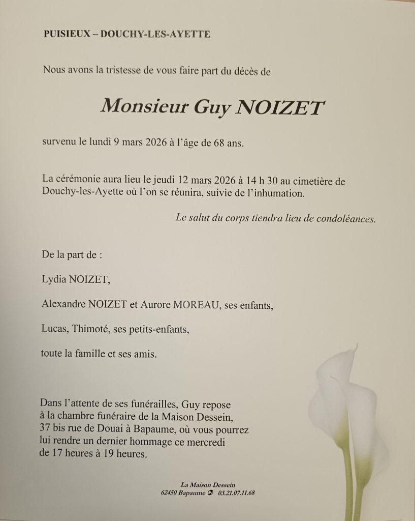 Avis de décès - Monsieur Guy NOIZET