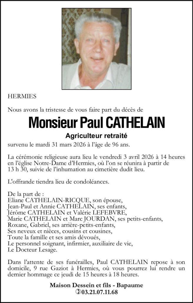 Avis de décès - Monsieur Paul CATHELAIN(1)