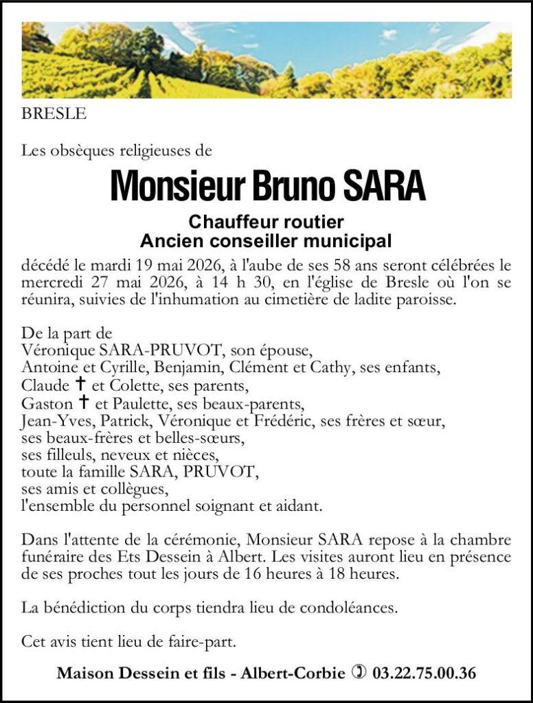 Avis de décès Bruno SARA