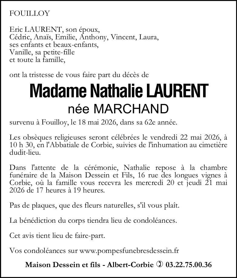 Avis de décès Nathalie LAURENT