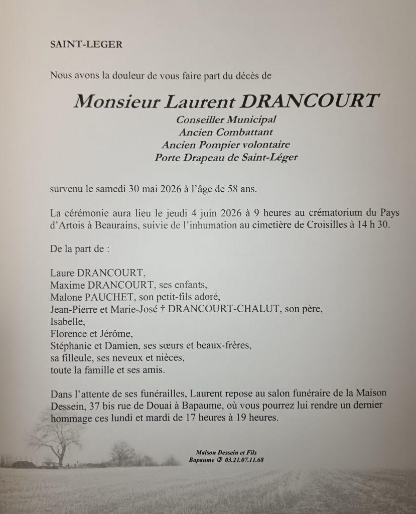 avis de décès - Monsieur Laurent DRANCOURT