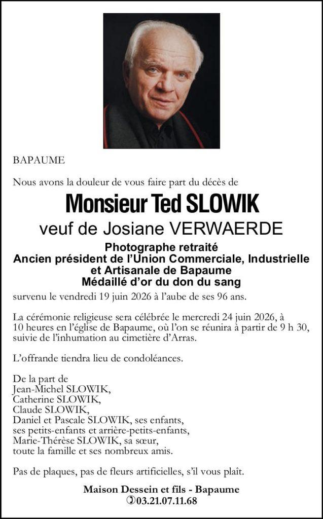 AVis de décès - Monsieur Ted SLOWIK