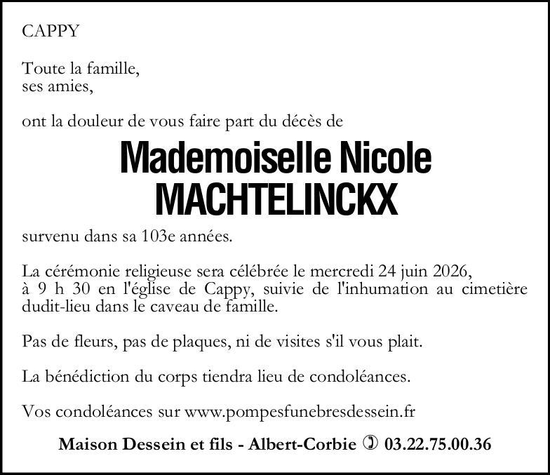 Avis de décès Nicole MACHTELINCKX