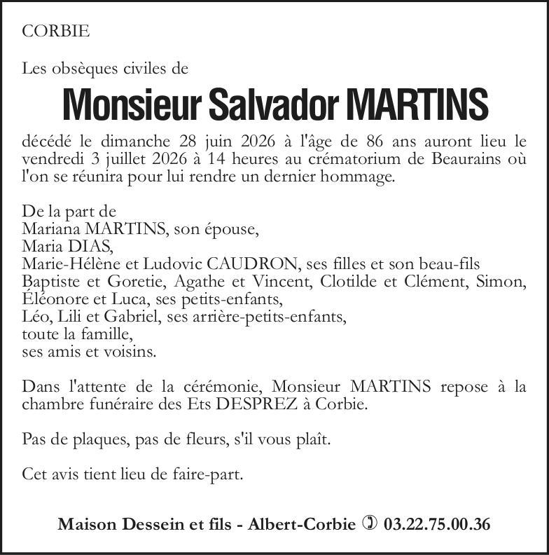 Avis de décès Salvador MARTINS