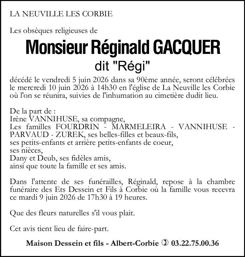 avis de décès de Monsieur GACQUER Réginald