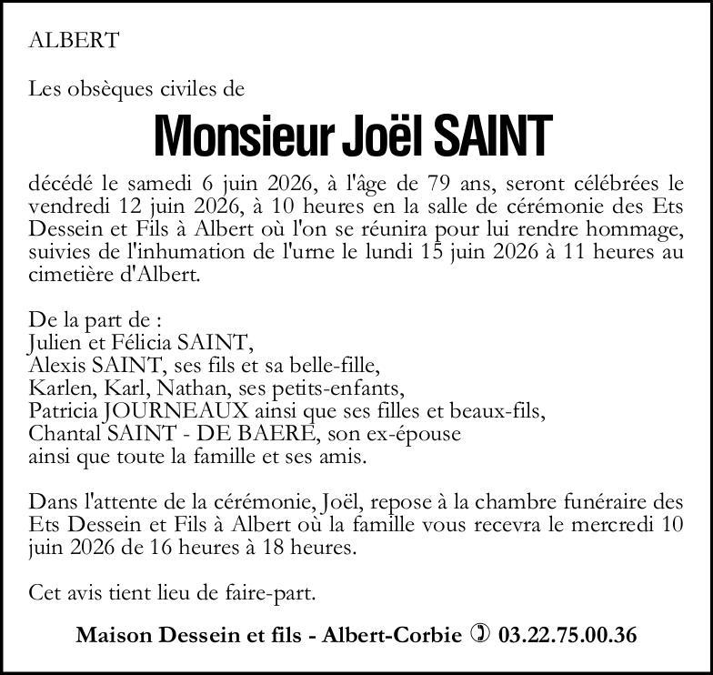 avis de décès de Monsieur SAINT Joël
