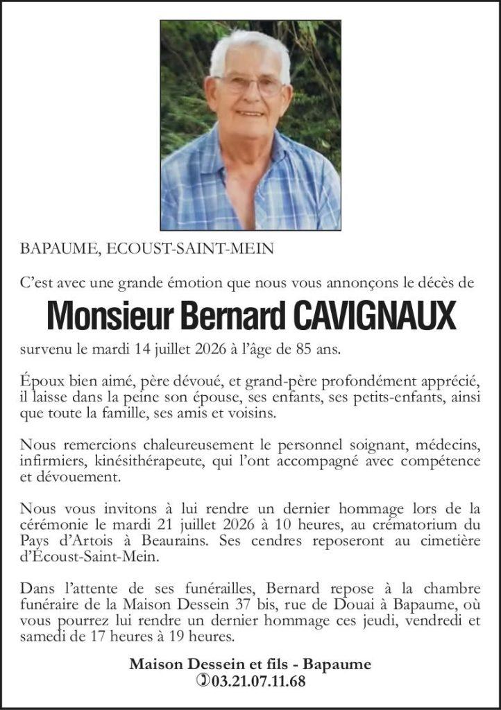 Avis de décès - Monsieur Bernard CAVIGNAUX