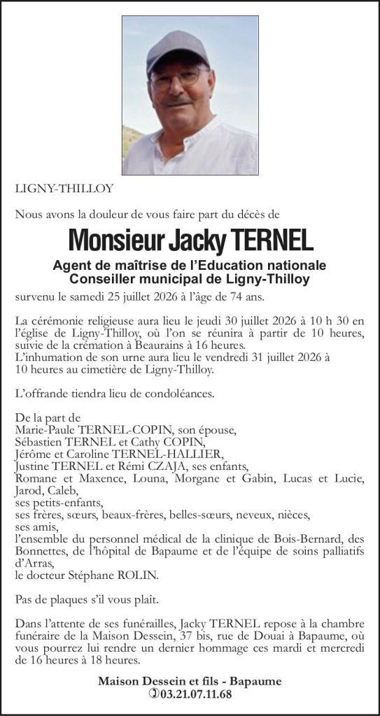 Avis de décès - Monsieur Jacky TERNEL