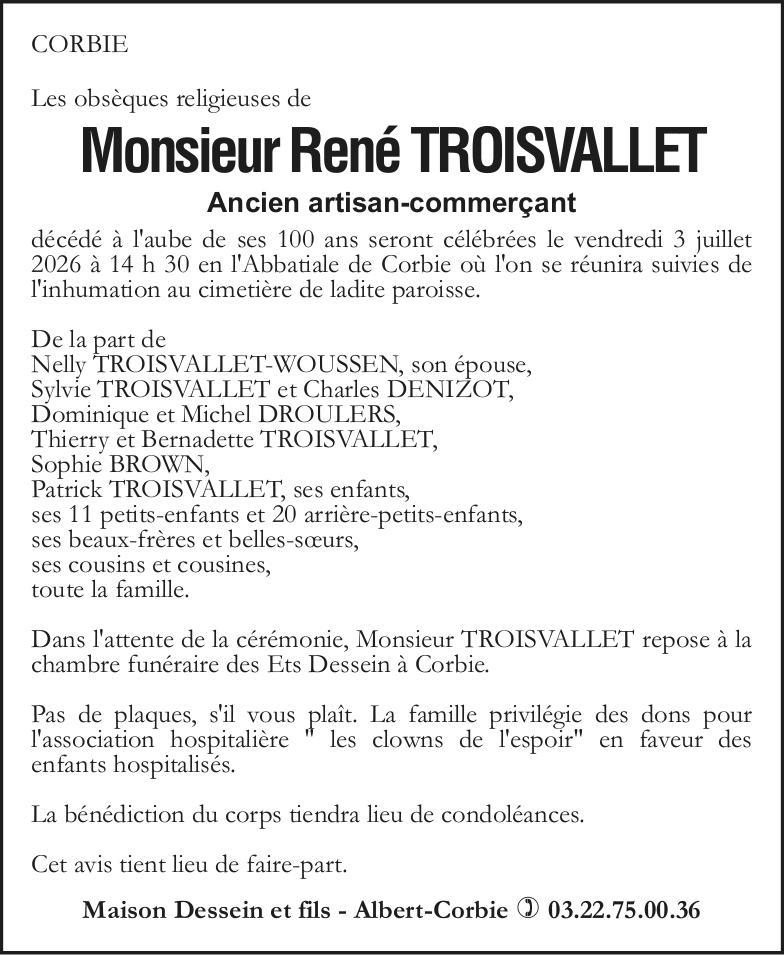 Avis de décès René TROISVALLET