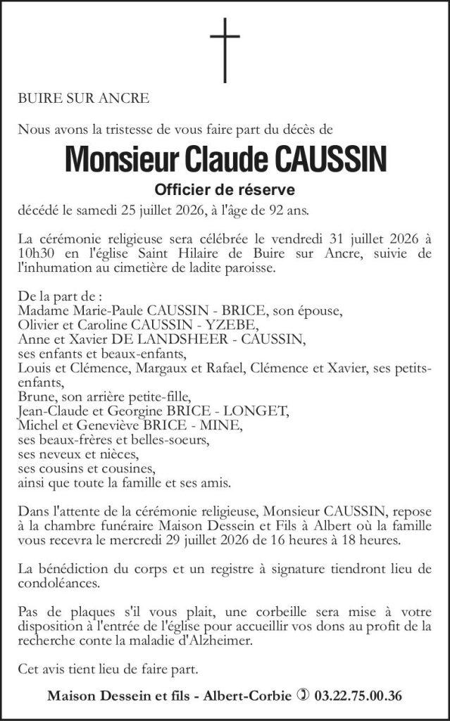 Avis de décès de Monsieur CAUSSIN Claude