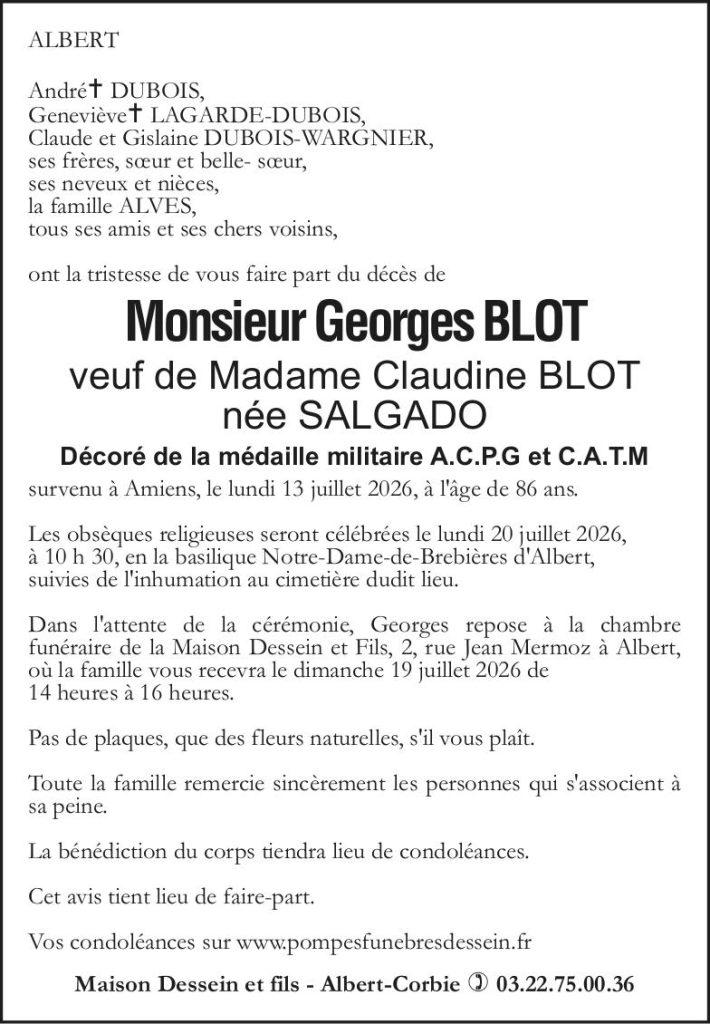 Avis de décès de Monsieur Georges BLOT