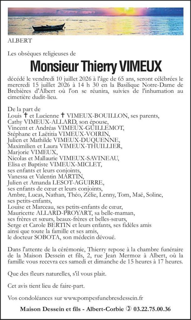 Avis de décès de Monsieur Thierry VIMEUX