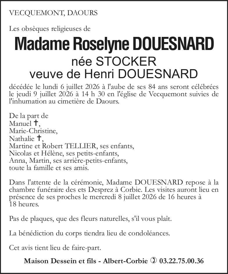 Avis de décès Roselyne DOUESNARD