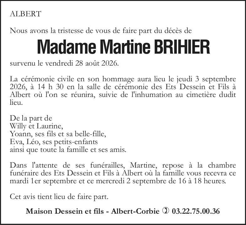 Avis de décès Martine BRIHIER