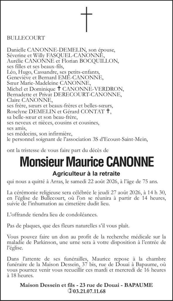Avis de décès - Monsieur Maurice CANONNE