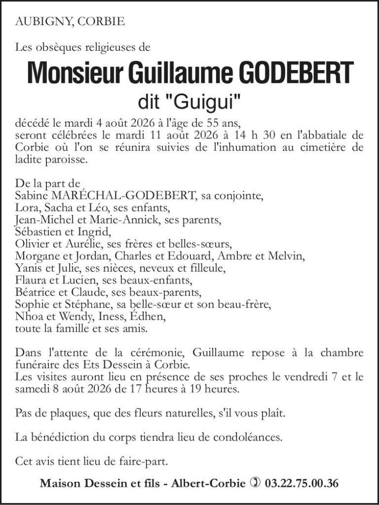 avis de décès de Mr GODEBERT Guillaume