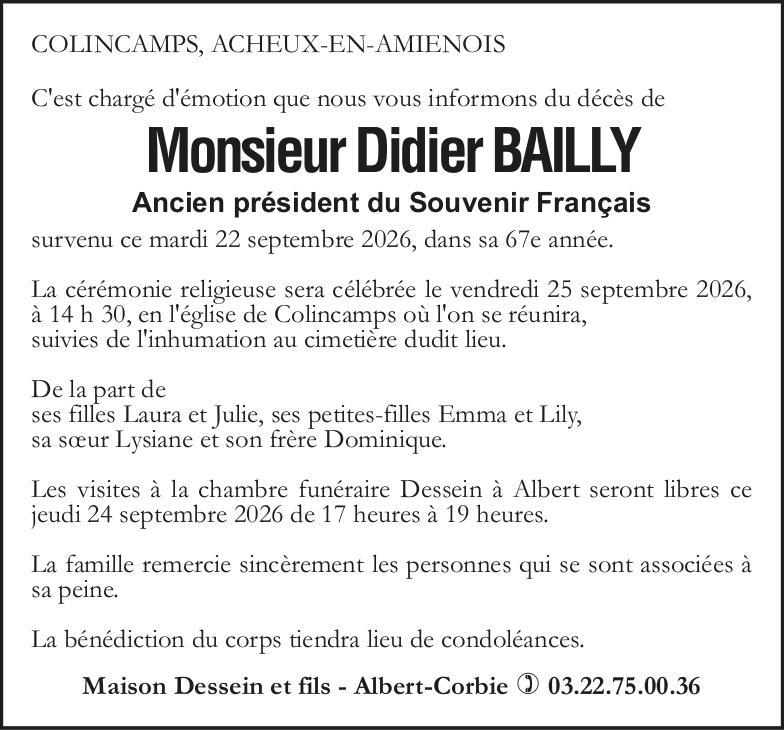 Avis de décès Didier BAILLY
