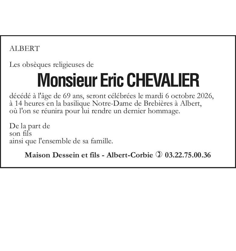 Avis de décès de M. CHEVALIER Eric